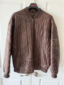 Vintage! RED FLY (Detroit) themed brown leather bomber jacket -XL