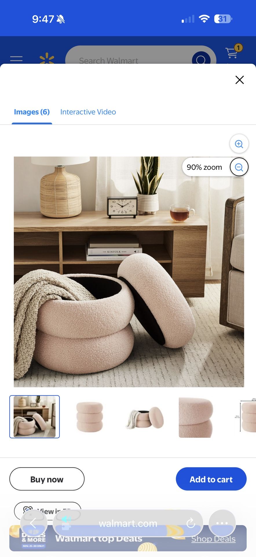 Mainstays Bounce Cloud Storage Ottoman, Blush