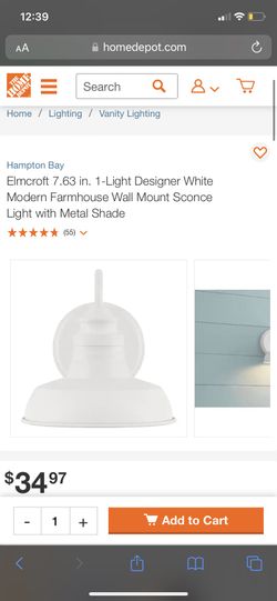 EachElmcroft 7.63 in. 2-Light Designer White Modern Farmhouse Wall Mount Sconce Light with Metal Shade