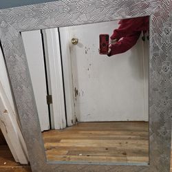 Silver Geometric Patterned Wall Mirror