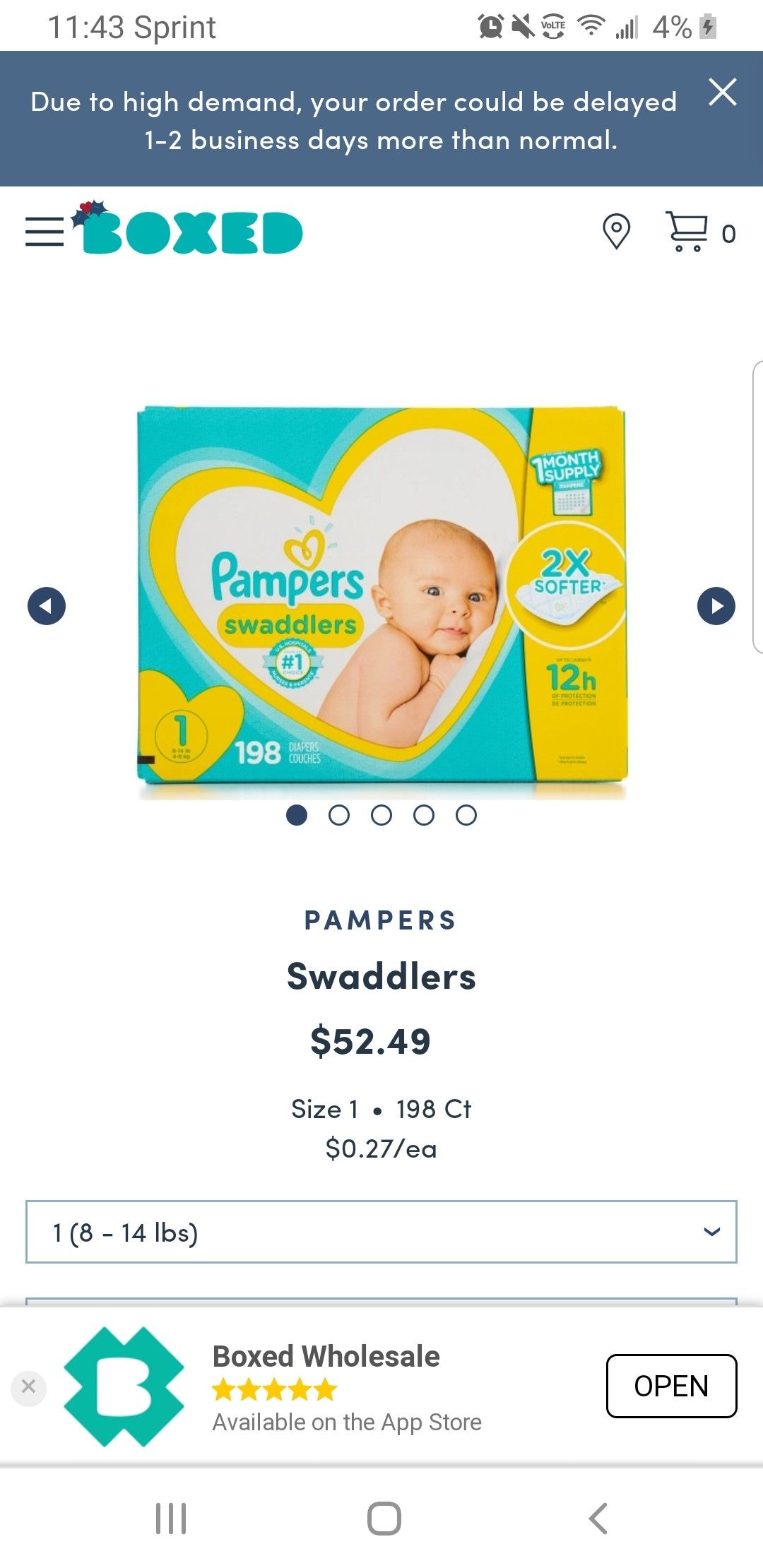 Pampers Swaddlers Diapers size 1 198 count