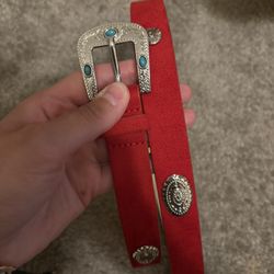 Red Concho Belt W/turquoise 