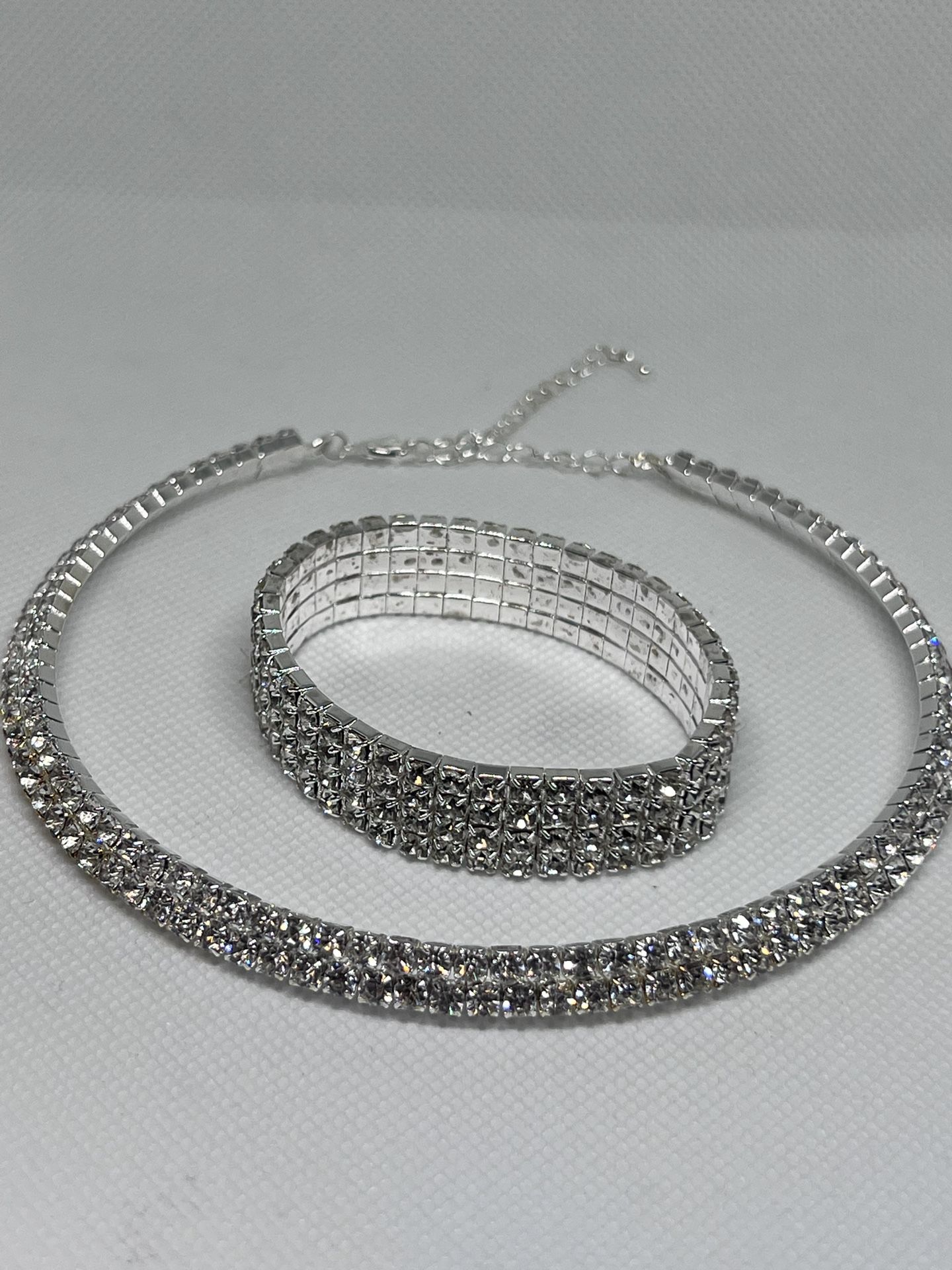 Rhinestone Choker With Matching Bracelet
