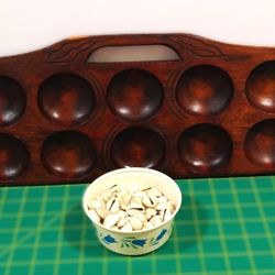 1970's Vintage Hand Carved Wooden Filipino Sungka Game Board w/ Seashells