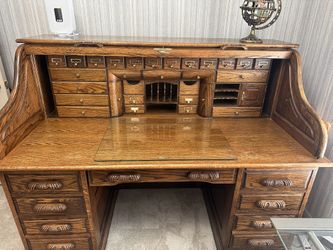Vintage Roll Top Oak Desk