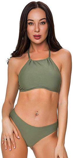 Womens Halter Bikini High Neck Set Two Piece Swimsuits Racerback Bathing Suits