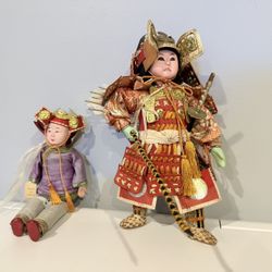 Vintage Japanese Samurai Armor Doll and squire doll