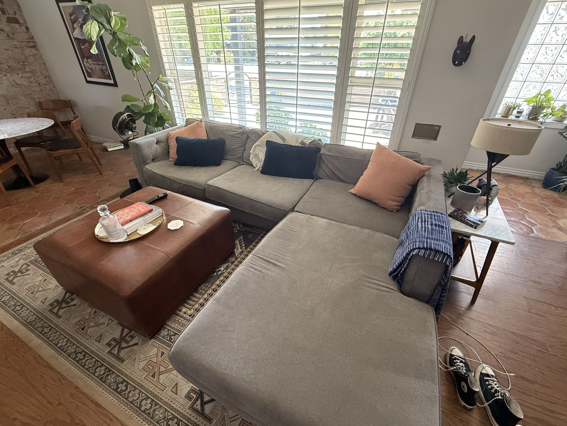 Modern gray Sectional Sofa With Chaise Lounge + Leather Ottoman $500 OBO