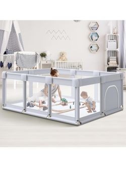 Baby Playpen 74"x50" Play Pens for Babies and Toddlers, Large Play Yards for Indoor & Outdoor with Zipper Gates, Breathable Mesh with Anti-Slip Base