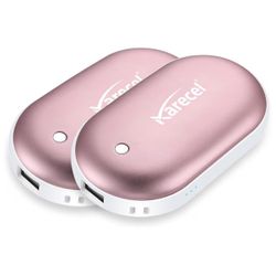 Karecel Hand Warmers Rechargeable 2 Pack, 10400mAh Double-Sided Heat Electric Handwarmers Powerbank, 4-inch Full-Surface Heat, Portable Camping Hand W