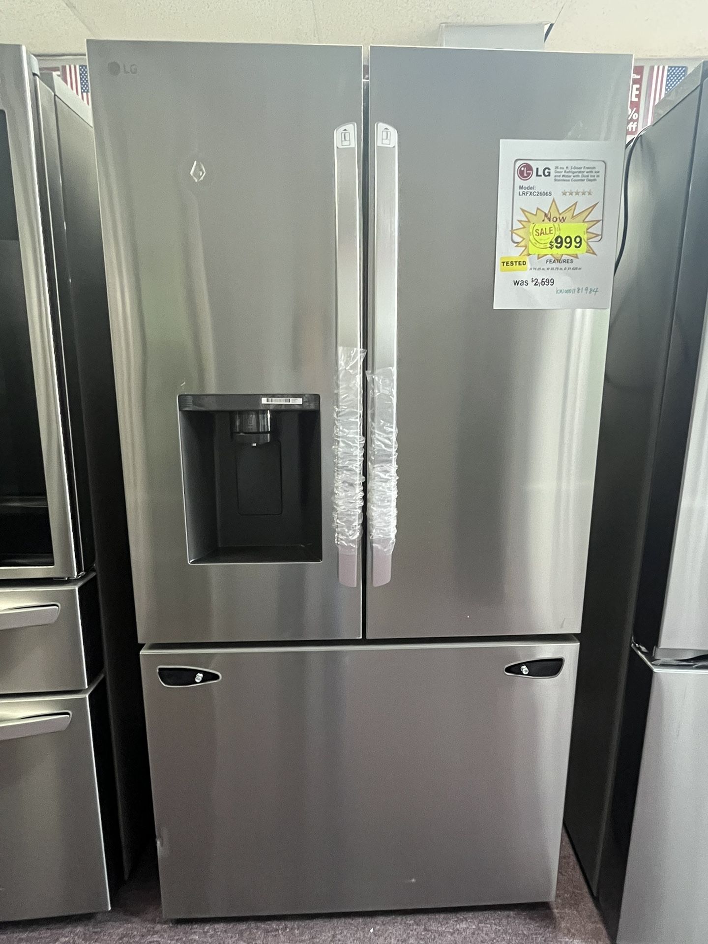 Counter Depth Refrigerator LG 36’ Stainless Steel New Scratch Dents W/ Water Ice