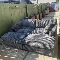 Helton Oversized Upholstered Gray Faux Rabbit Fur Flannel Sleeper Sofa Bed