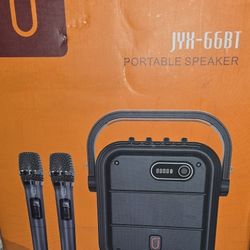 JYX Karaoke Machine with 2 Wireless Microphones, Portable Bluetooth Speaker PA System with Shoulder Strap, Subwoofer Support TWS, USB, Radio, AUX, REC
