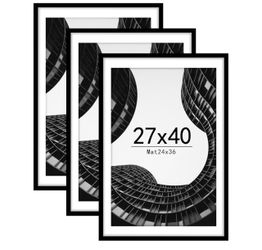 3 Pack Black 27x40 Poster Frame with 24x36 Mat for Wall Art, Gallery Wall 27x40 Frame Set of 3, Easy to Change Pictures, Wall Horizontal or Vertical D