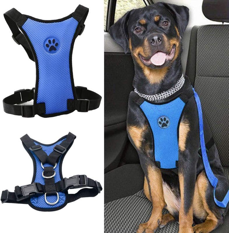 LARGE Dog Safety Car Vest Harness Pet Dog Adjustable Car Mesh Harness Seat Belt Travel Strap Vest With Car Seat Belt Lead Clip For Trip, Daily Use, Ro