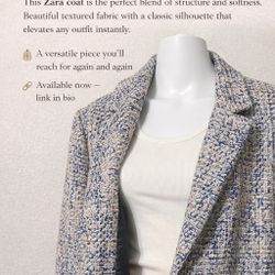 Zara Textured Tweed-Style Coat / Jacket – Blue & Ivory XL