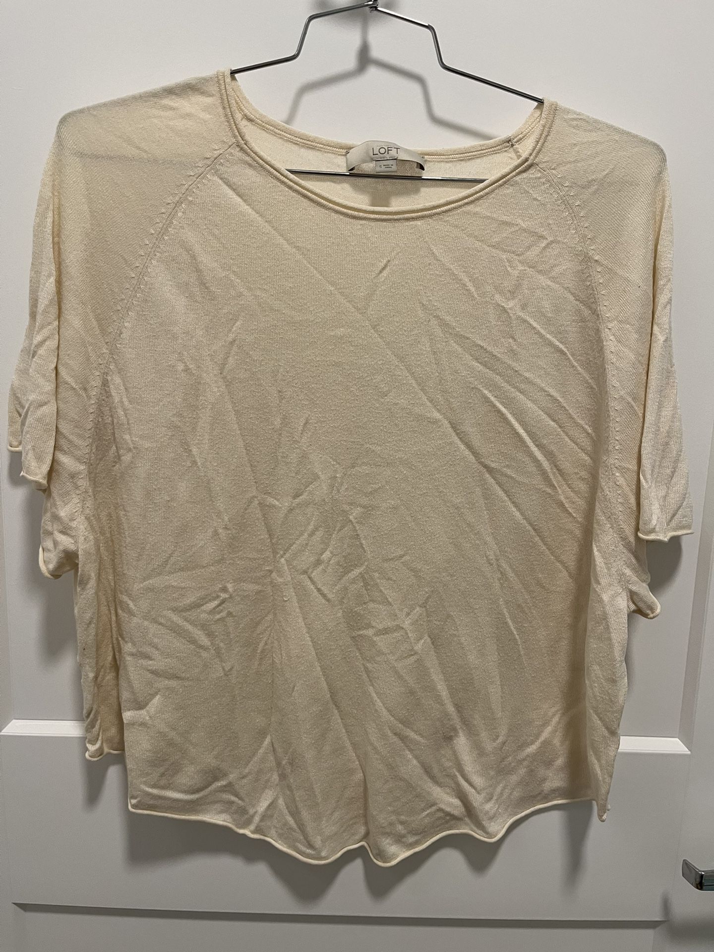 Loft Ladies Cropped Short Sleeve Shirt - Off White - Size Small