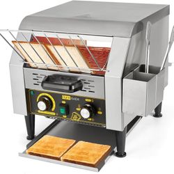 Dyna-Living Commercial Toaster 300 Slices/Hour Stainless Steel Restaurant Toaster Conveyor with Storage Boxes 2200W Heavy Duty 