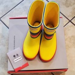 UK 11 Hunter Kids First Classic Rainbow Sky Multi coloured Rubber Rain Boots