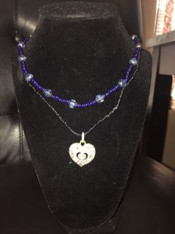 Blue Crystals necklace with heart Charm $5