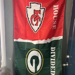 Used House Divided Kansas City Chiefs Green Bay Packers Flag Size 3ftx5ft 