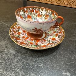 VINTAGE JAPANESE PORCELAIN ‘HUNDRED POETS’ TEACUP & SAUCER