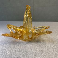 Vintage MCM Murano Yellow Iridescent Hand-Blown Art Glass