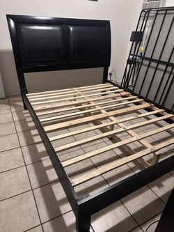 Black Leather Bed Frame QUEEN SIZE