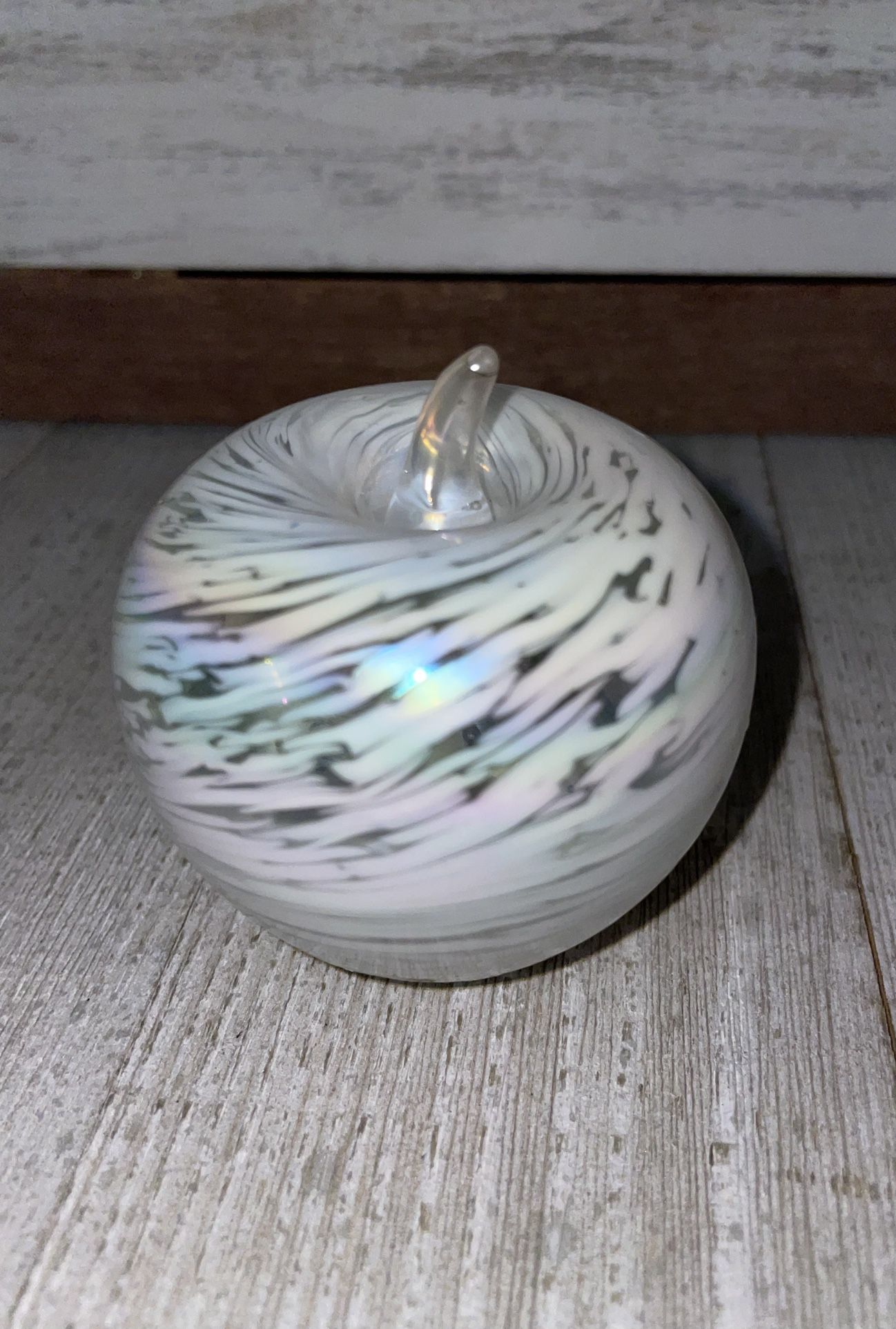 Iridescent White Swirl Apple Paperweight
