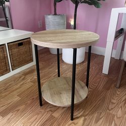 Rustic Round Wood and Metal Side End Accent Table
