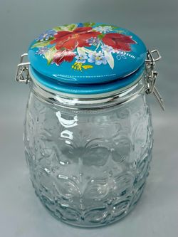 Pioneer Woman ~ Spring Bouquet Embossed Clamp Jar w/Ceramic Lid ~ 106 Ounce Jar