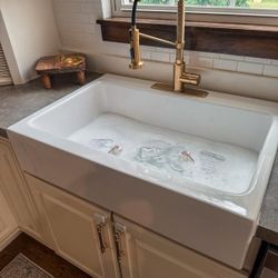 SINKOLOGY Josephine 34 in. 3-Hole Quick-Fit Farmhouse Apron Front Drop-in Single Bowl Crisp White Fireclay Kitchen Sink