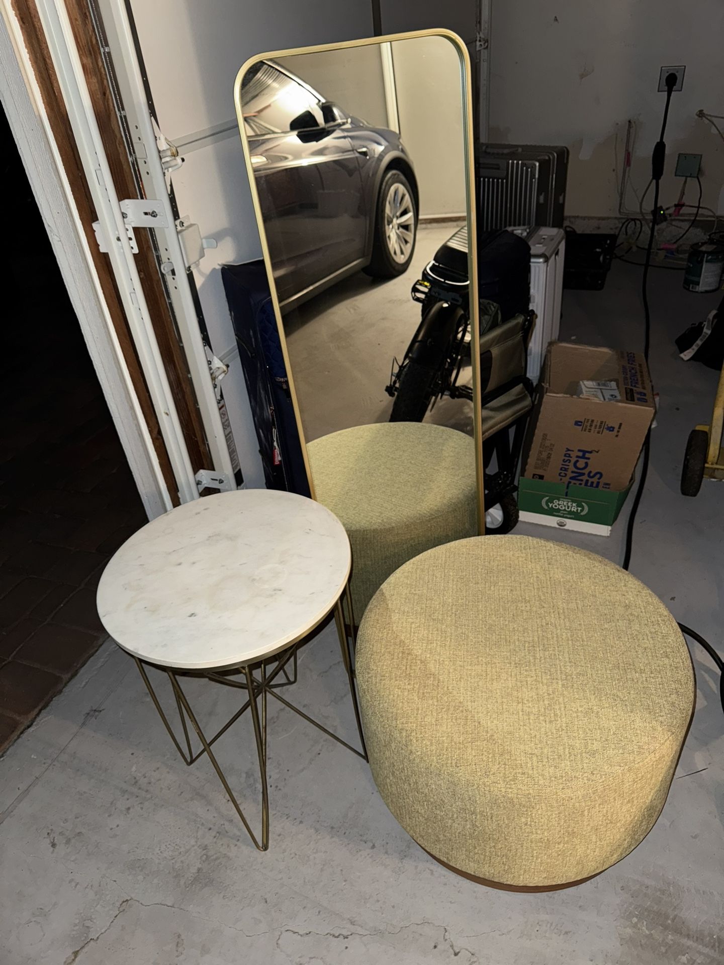 Moving! Selling Asap! Mirror, Marble table, Ottoman, Headboard