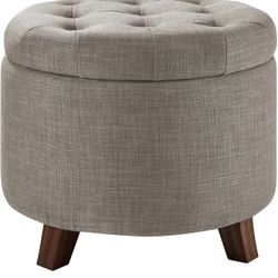 Basics Upholstered Tufted Storage Ottoman Footstool, 17"H, Gray