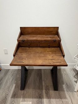World Market Solid Rubberwood Secretary Desk – Antique Cognac & Black