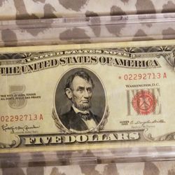 1963 $5 Red Seal STAR NOTE In Thick Case