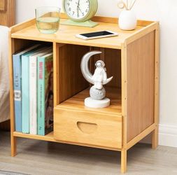 *New* assembled set of 2 bamboo, wooden nightstands.