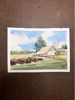 Barn in Auburn - 5x7 Original Watercolor Painting