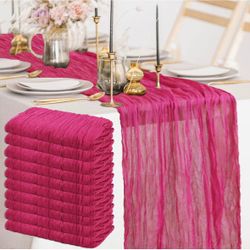 Hot Pink Cheesecloth Gauze Table Runners Set