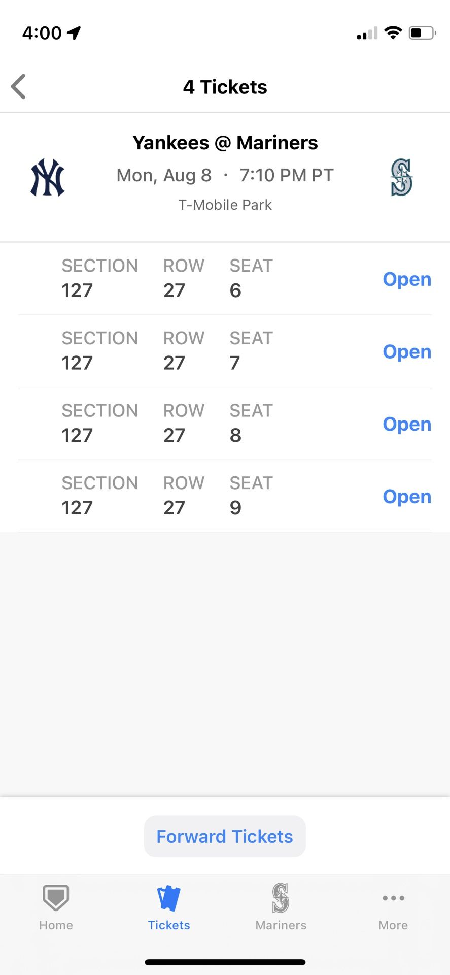 Mariners vs YANKEES! August 8th! Great Seats!