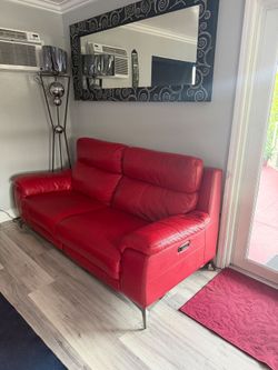 Red Leather Power Recliner Sofa and Loveseat