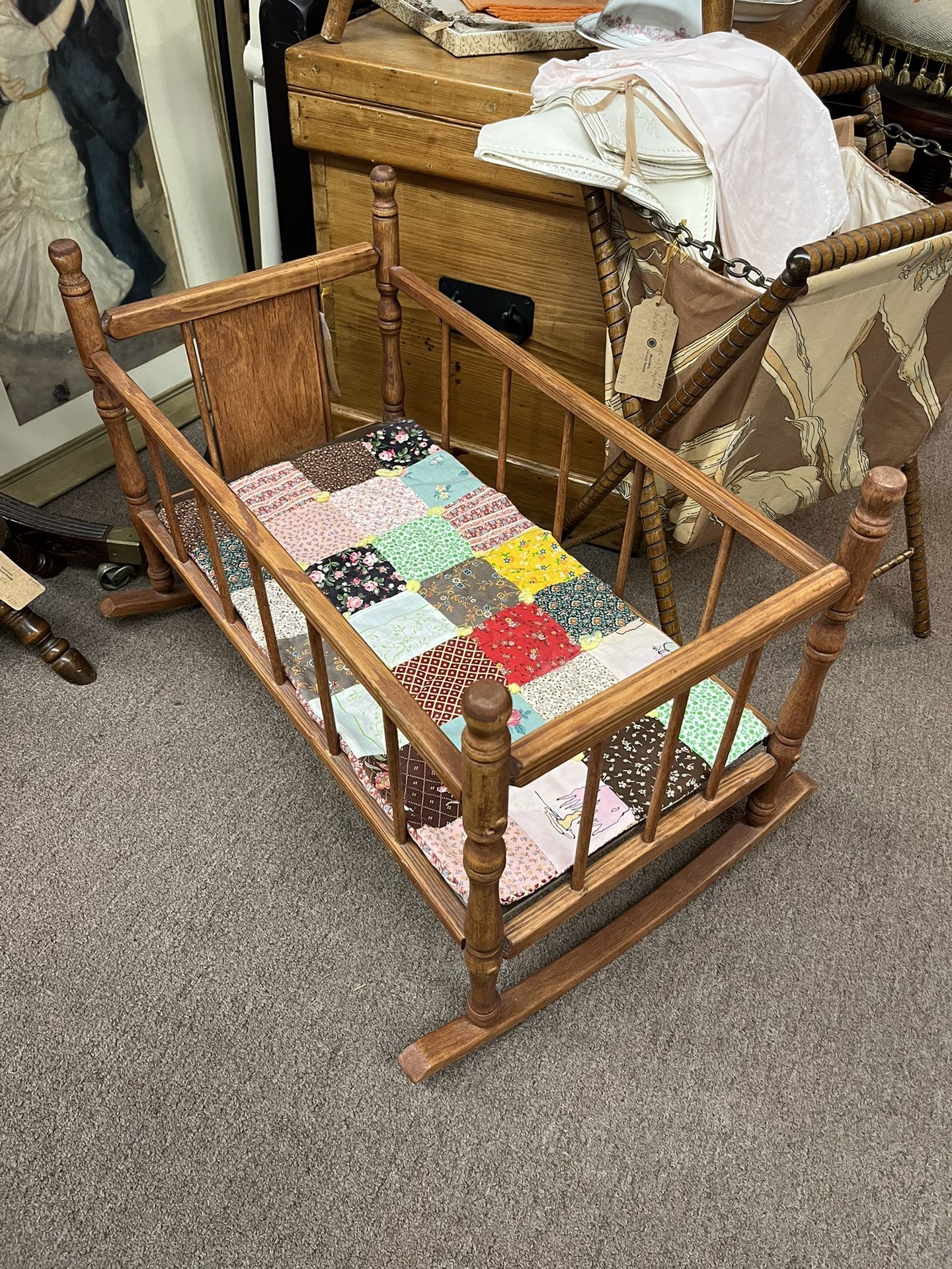 Vintage Doll Cradle w/ Quilt