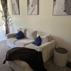 Beige Couch With Ottoman 