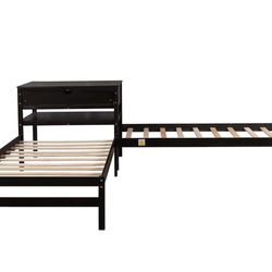 Double Twin Bed Frame With Corner Drawer 