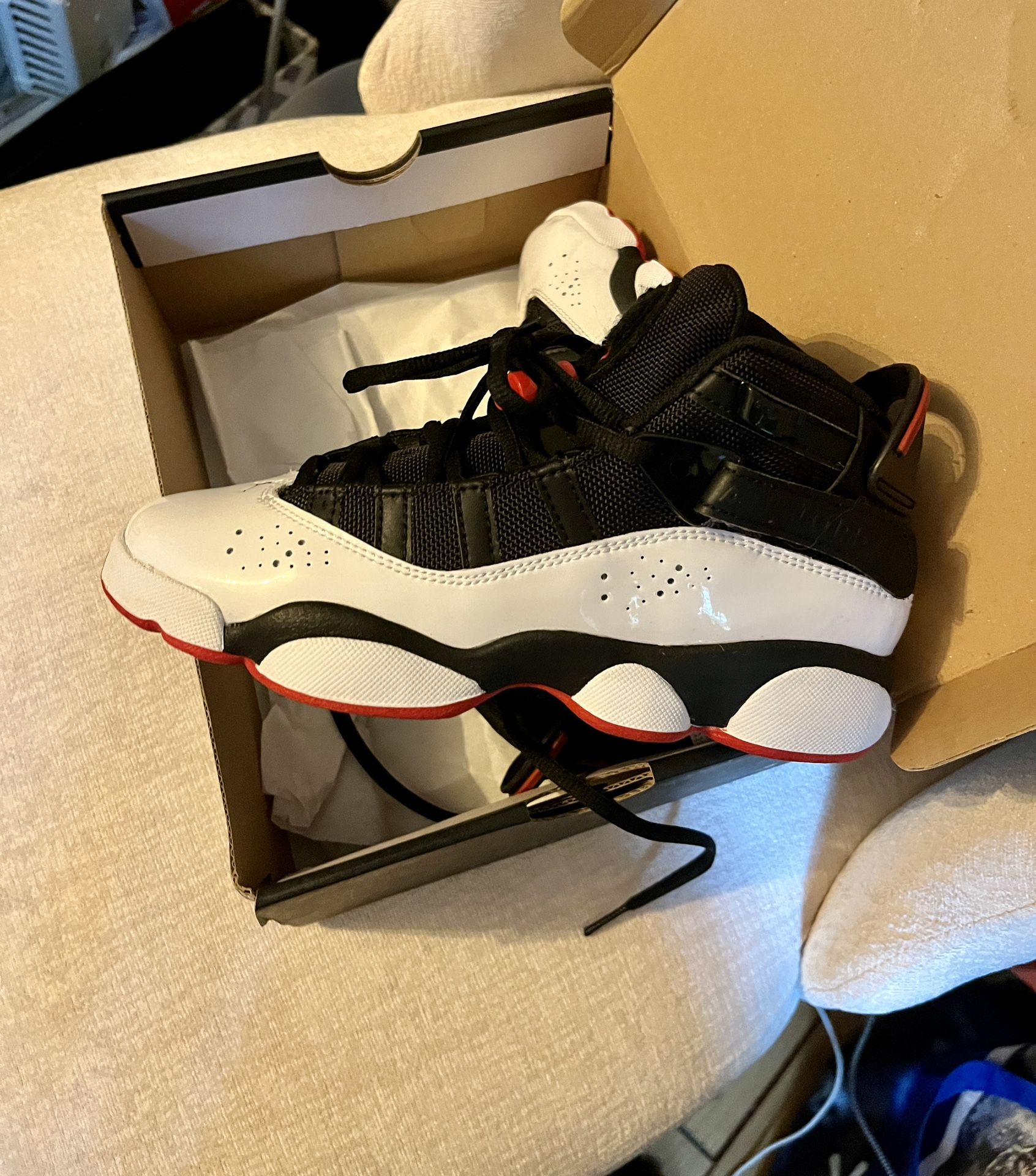 Jordan 6 Rings "Wht/Blk/Red" Boys 4