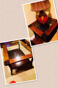 Coffee table, end table and lamp