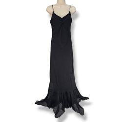 Y2K Vintage Rampage Black Maxi Slip Dress with Asymmetric Ruffle Hem Sz S/M