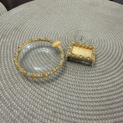 Vintage Glass Ashtray & Match Holder – Hollywood Regency Style