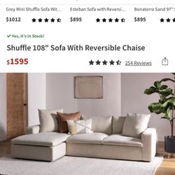 Shuffle 108" Sofa With Reversible Chaise From Living Spaces! 