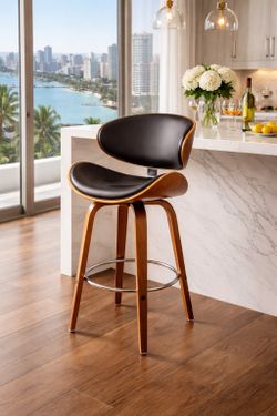 Swivel Bar / Counter Stool – Wood & Leather
